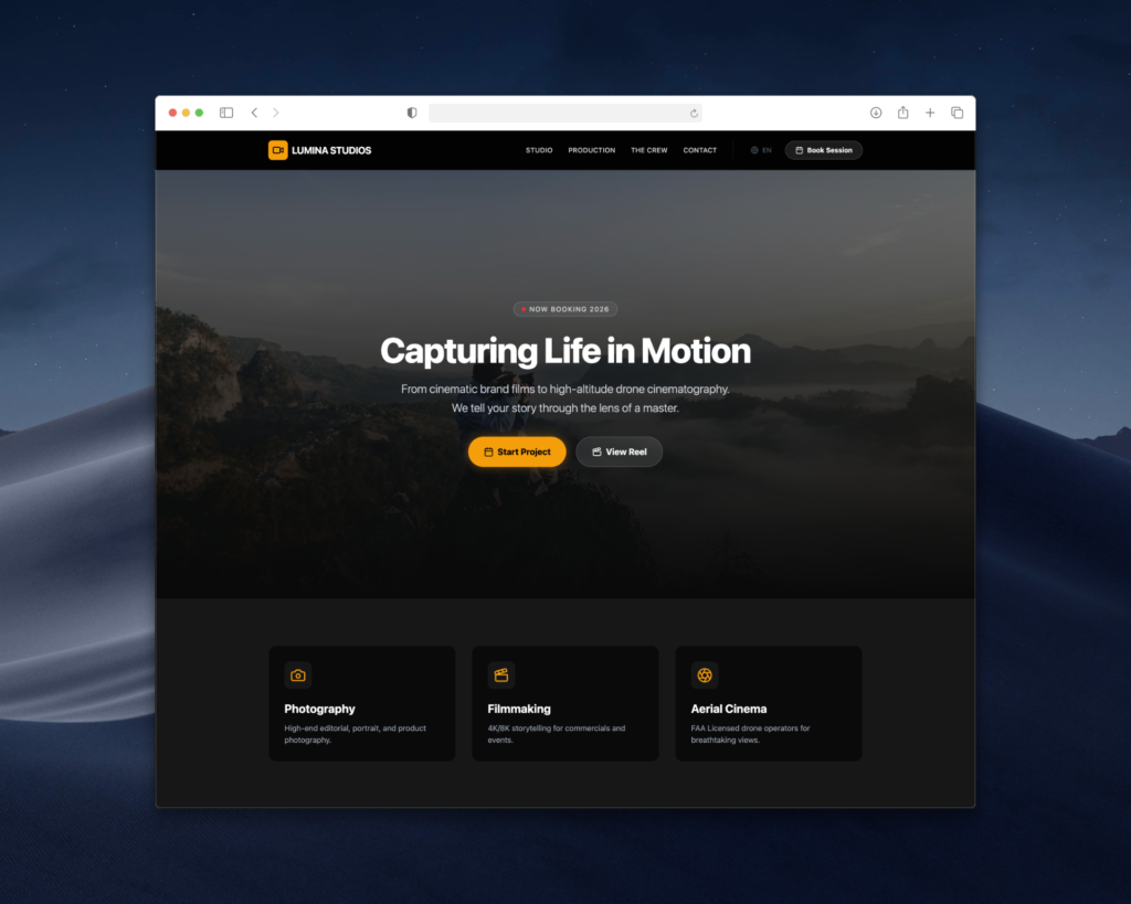 Photo Studio Landing Page - Lumina Studio